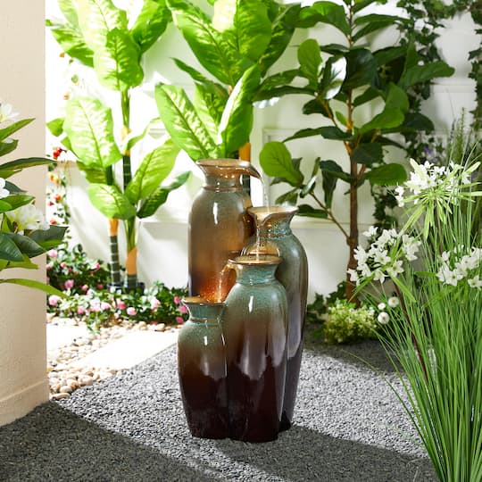 Glitzhome® 30.75" 4-Tier LED Reactive Glaze Ceramic Vase Outdoor Floor Fountain
